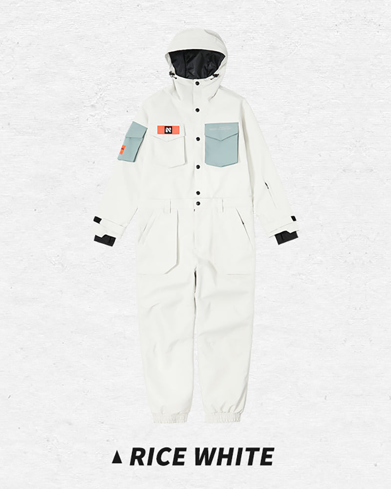 Ski Wear Color-blocking Pockets Jumpsuit Snow Suit -Unisex