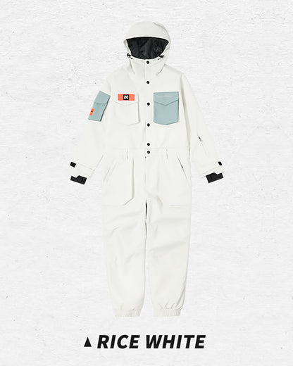 Ski Wear Color-blocking Pockets Jumpsuit Snow Suit -Unisex
