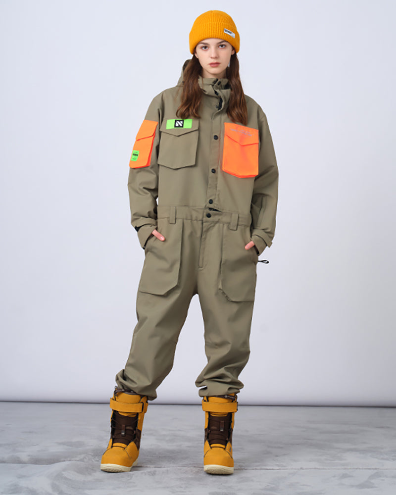 Ski Wear Color-blocking Pockets Jumpsuit Snow Suit -Unisex