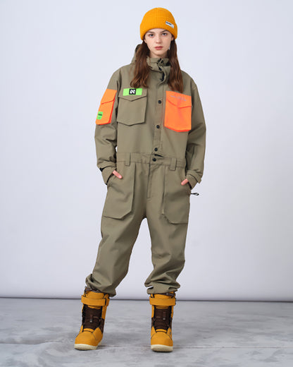 Ski Wear Color-blocking Pockets Jumpsuit Snow Suit -Unisex