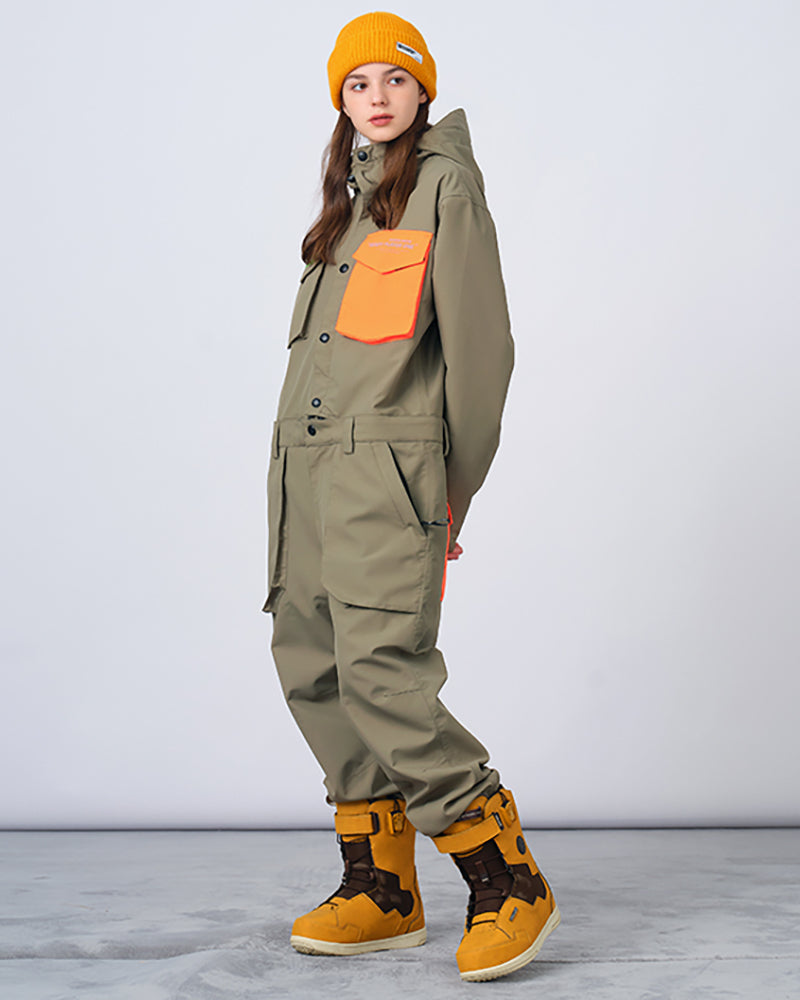Ski Wear Color-blocking Pockets Jumpsuit Snow Suit -Unisex
