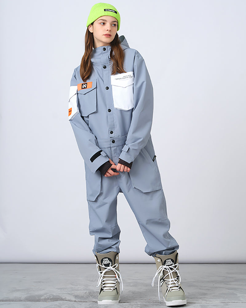 Ski Wear Color-blocking Pockets Jumpsuit Snow Suit -Unisex