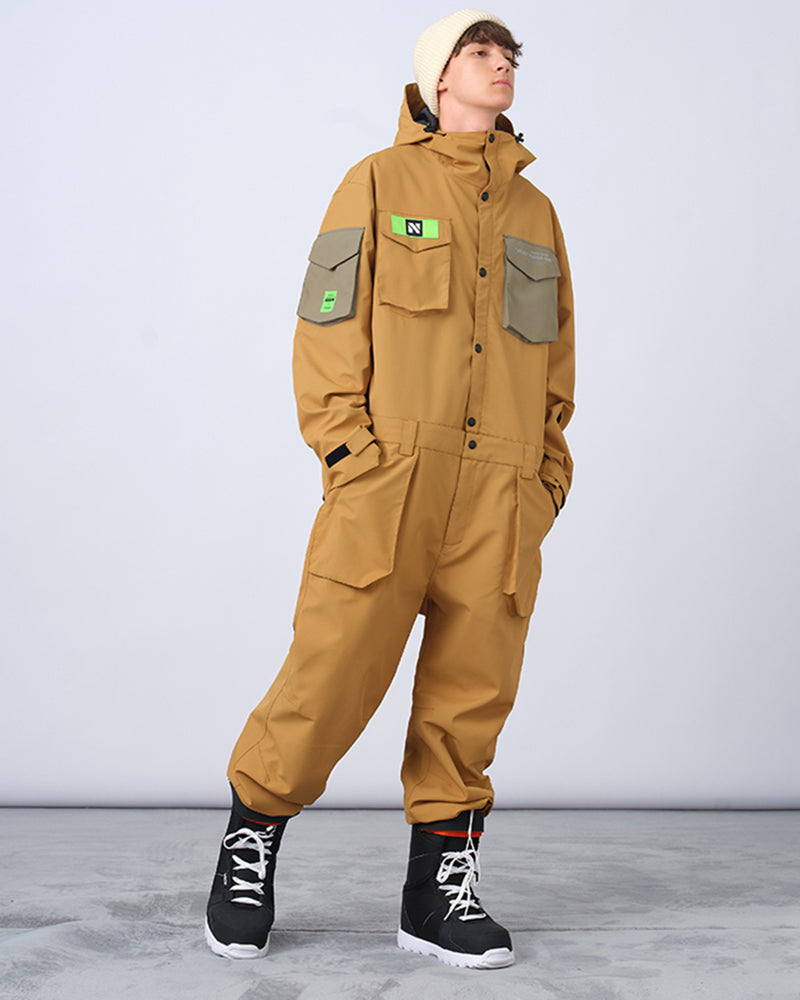 Ski Wear Color-blocking Pockets Jumpsuit Snow Suit -Unisex