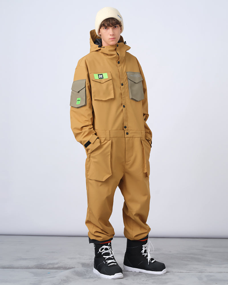 Ski Wear Color-blocking Pockets Unisex Jumpsuit Snow Suit