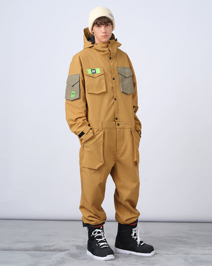 Ski Wear Color-blocking Pockets Jumpsuit Snow Suit -Unisex