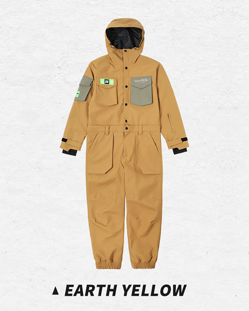Ski Wear Color-blocking Pockets Jumpsuit Snow Suit -Unisex