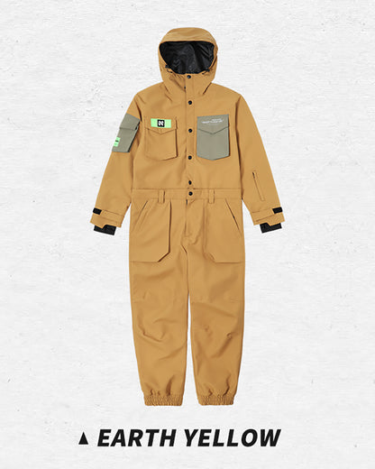 Ski Wear Color-blocking Pockets Jumpsuit Snow Suit -Unisex