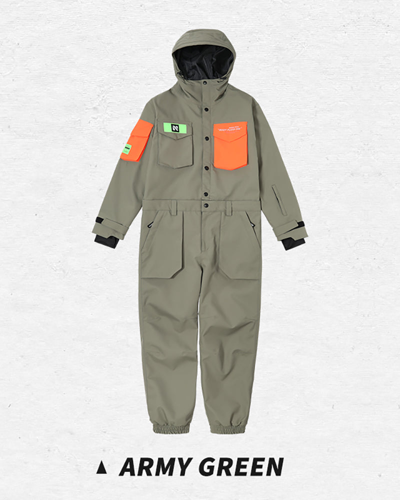 Ski Wear Color-blocking Pockets Unisex Jumpsuit Snow Suit