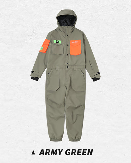Ski Wear Color-blocking Pockets Jumpsuit Snow Suit -Unisex