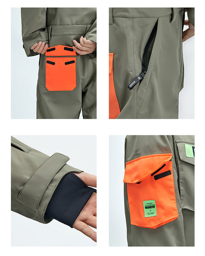 Ski Wear Color-blocking Pockets Jumpsuit Snow Suit -Unisex