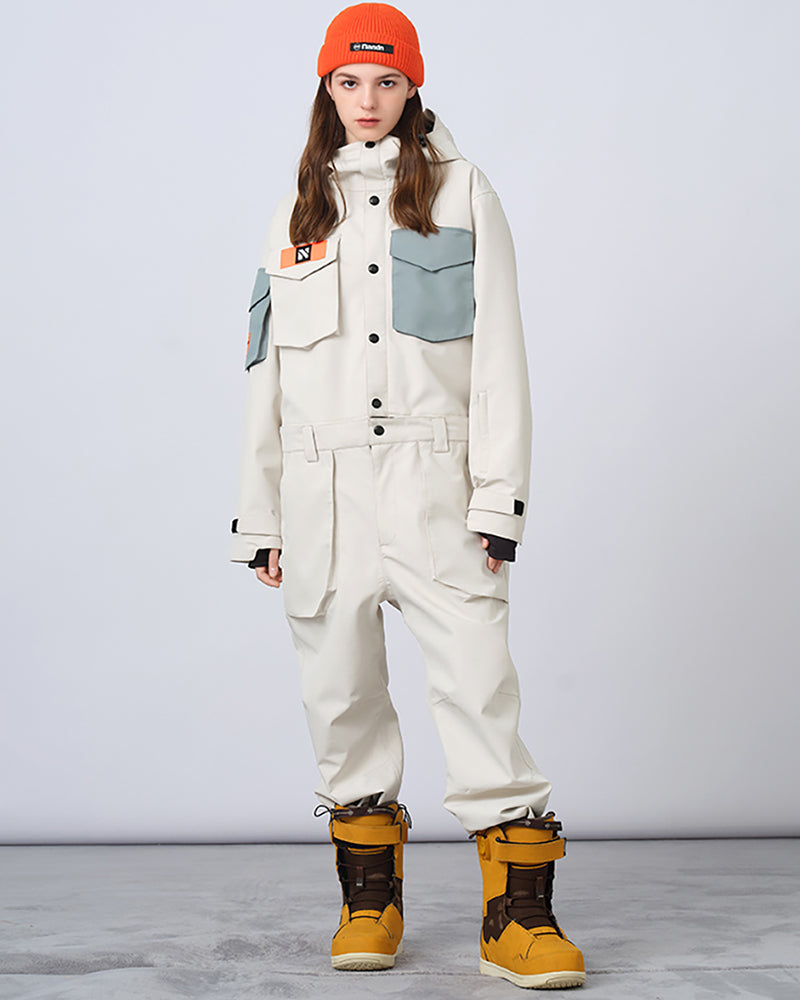 Ski Wear Color-blocking Pockets Jumpsuit Snow Suit -Unisex