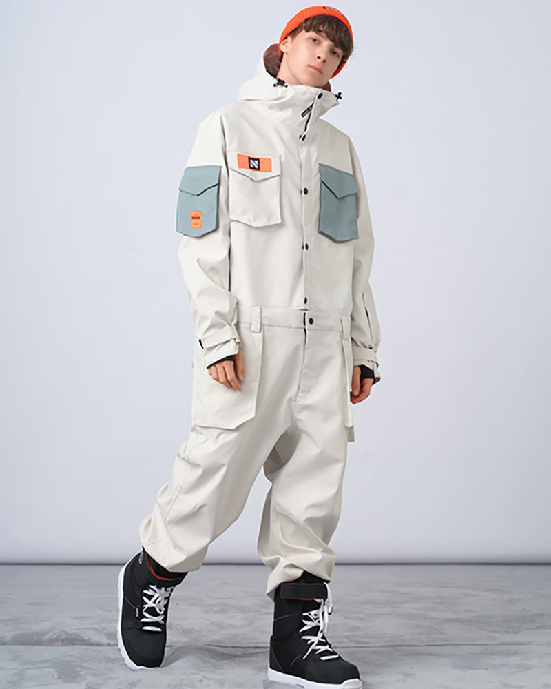 Ski Wear Color-blocking Pockets Jumpsuit Snow Suit -Unisex