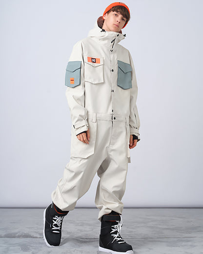 Ski Wear Color-blocking Pockets Jumpsuit Snow Suit -Unisex