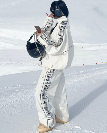 Ski Wear Music Warm Waterproof White Ski Suit -Unisex (Single Unit Available)