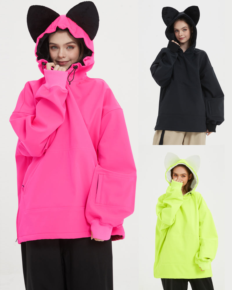 Ski Wear Outdoor Cat Ear Warm Hoodie - Women&