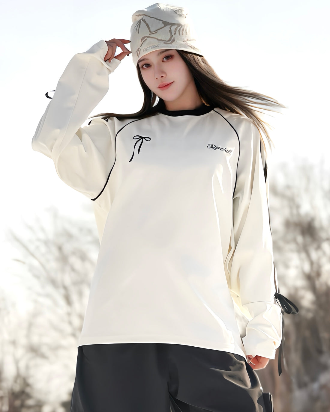 Ski Wear Unisex Warm Bow Detail Base Layer Snow Sweatshirt