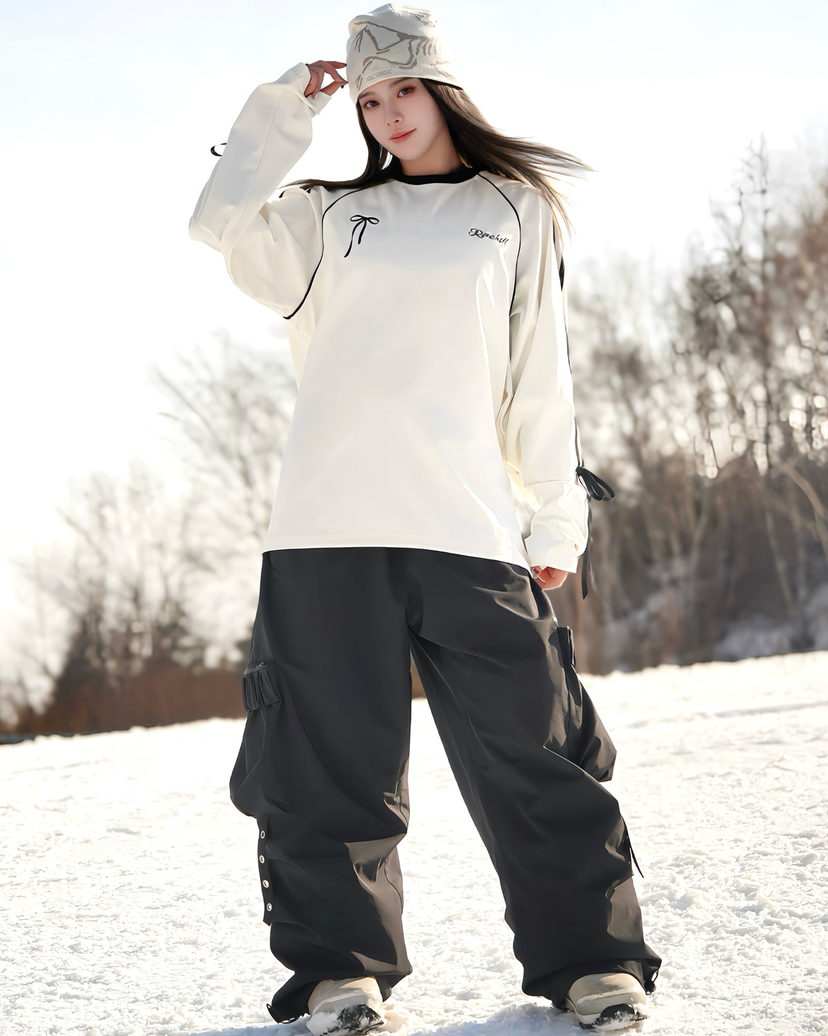 Ski Wear Unisex Warm Bow Detail Base Layer Snow Sweatshirt