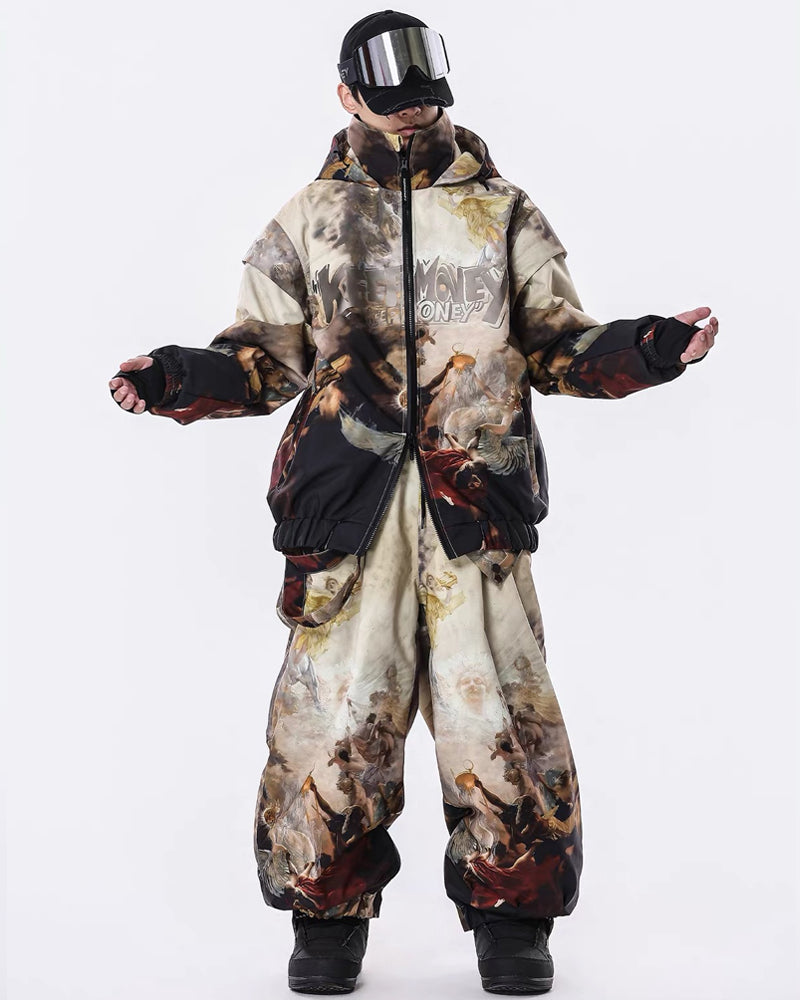 Ski Wear Vintage Retro Windproof Waterproof Insulated Snowboard Jacket &amp; Pants Set -Unisex