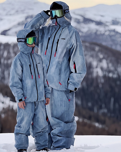 Ski Wear Windproof Blue Denim Kids Snow Suit