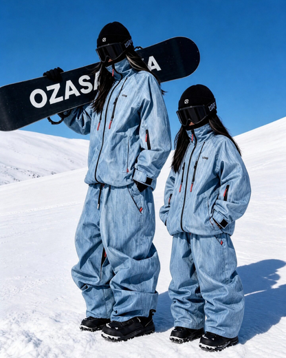 Ski Wear Windproof Blue Denim Kids Snow Suit