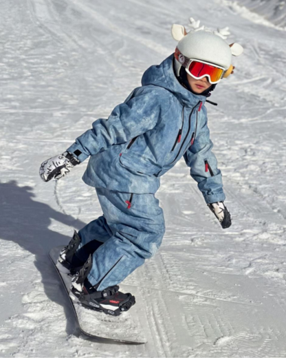 Ski Wear Windproof Blue Denim Kids Snow Suit