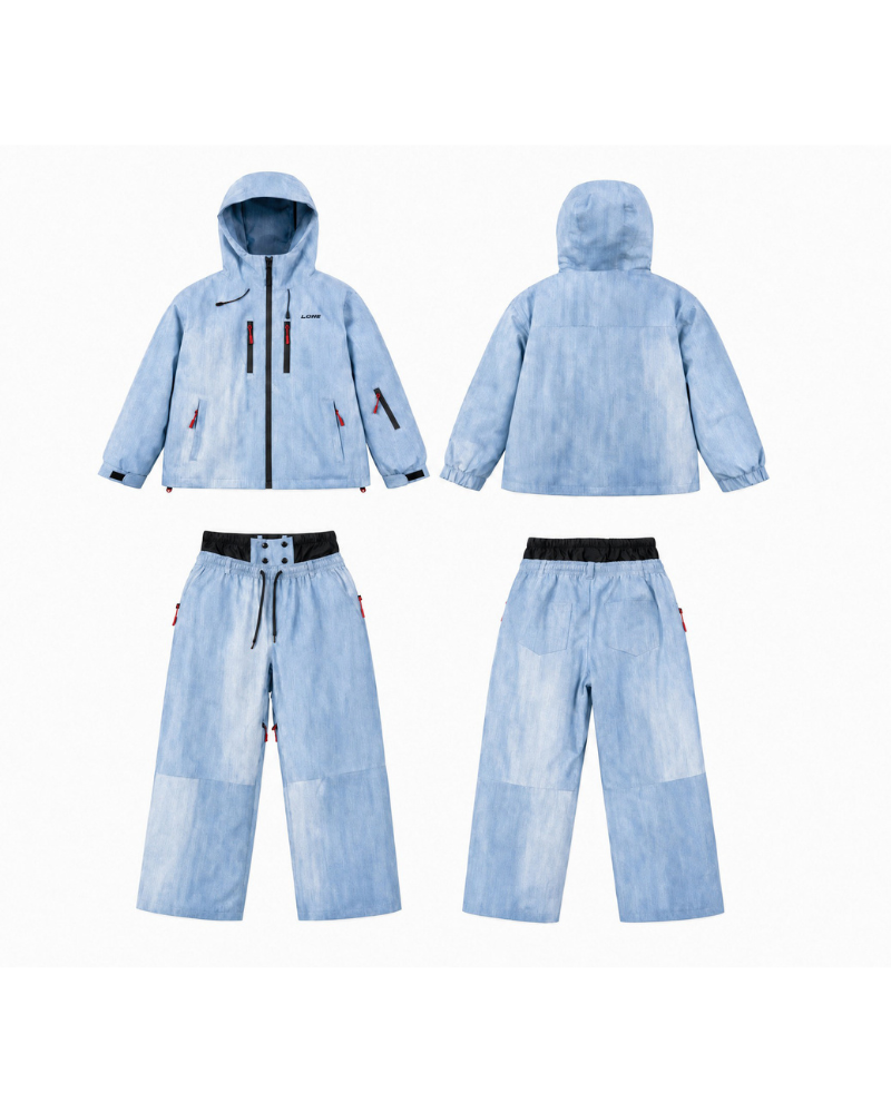 Ski Wear Windproof Blue Denim Kids Snow Suit