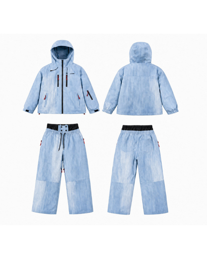Ski Wear Windproof Blue Denim Kids Snow Suit
