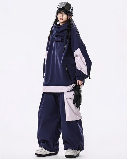 Ski Wear Windproof Waterproof Fleece-Lined Loose Ski Jacket &amp; Pants Set -Unisex