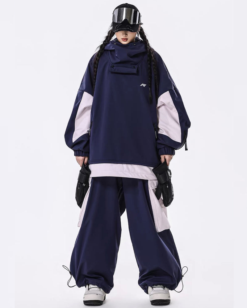 Ski Wear Windproof Waterproof Fleece-Lined Loose Ski Jacket &amp; Pants Set -Unisex