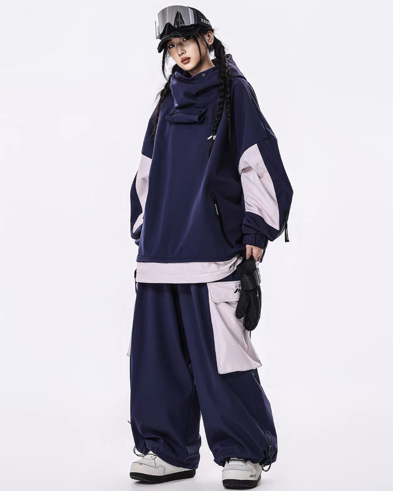 Ski Wear Windproof Waterproof Fleece-Lined Loose Ski Jacket &amp; Pants Set -Unisex