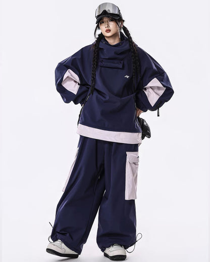 Ski Wear Windproof Waterproof Fleece-Lined Loose Ski Jacket &amp; Pants Set -Unisex