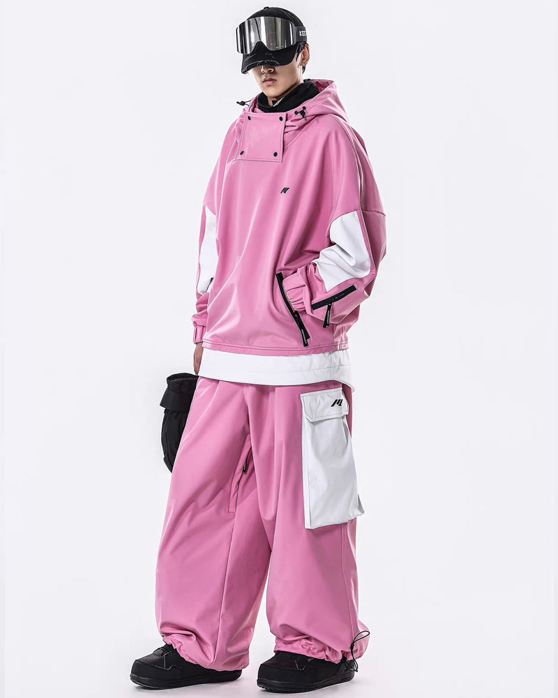 Ski Wear Windproof Waterproof Fleece-Lined Loose Ski Jacket &amp; Pants Set -Unisex