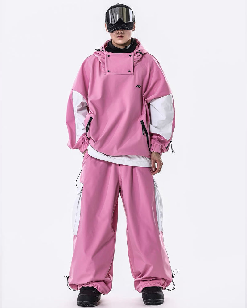 Ski Wear Windproof Waterproof Fleece-Lined Loose Ski Jacket &amp; Pants Set -Unisex