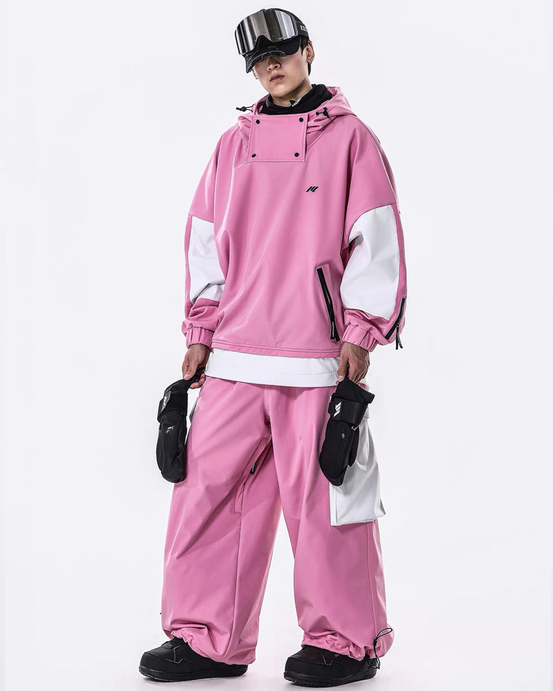 Ski Wear Windproof Waterproof Fleece-Lined Loose Ski Jacket &amp; Pants Set -Unisex