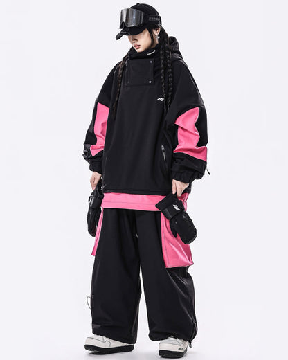 Ski Wear Windproof Waterproof Fleece-Lined Loose Ski Jacket &amp; Pants Set -Unisex