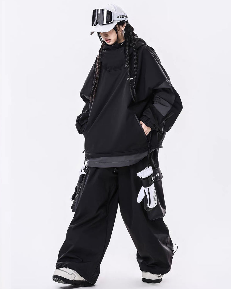 Ski Wear Windproof Waterproof Fleece-Lined Loose Ski Jacket &amp; Pants Set -Unisex