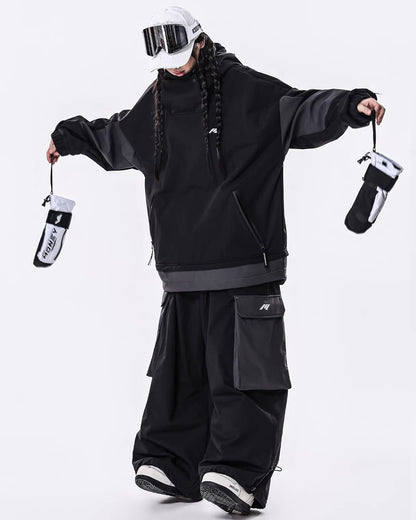 Ski Wear Windproof Waterproof Fleece-Lined Loose Ski Jacket &amp; Pants Set -Unisex