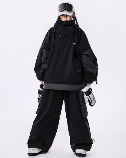 Ski Wear Windproof Waterproof Fleece-Lined Loose Ski Jacket &amp; Pants Set -Unisex