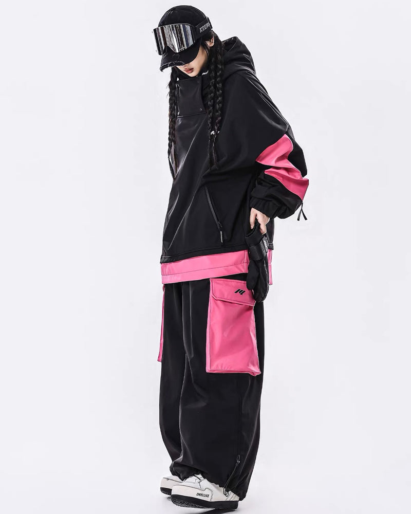 Ski Wear Windproof Waterproof Fleece-Lined Loose Ski Jacket &amp; Pants Set -Unisex