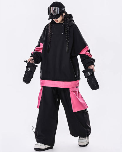 Ski Wear Windproof Waterproof Fleece-Lined Loose Ski Jacket &amp; Pants Set -Unisex