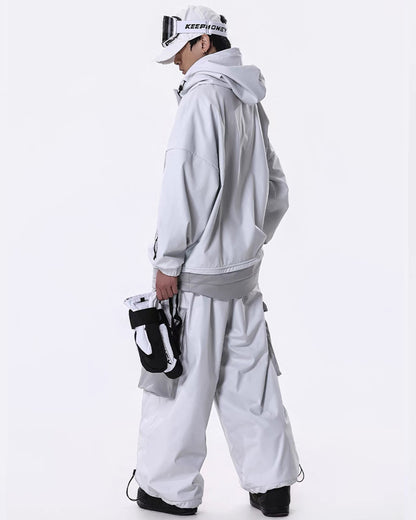 Ski Wear Windproof Waterproof Fleece-Lined Loose Ski Jacket &amp; Pants Set -Unisex