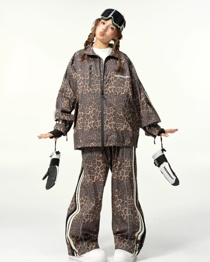Ski Wear 3L Windproof Waterproof Leopard Ski Jacket &amp; Pants Set -Unisex