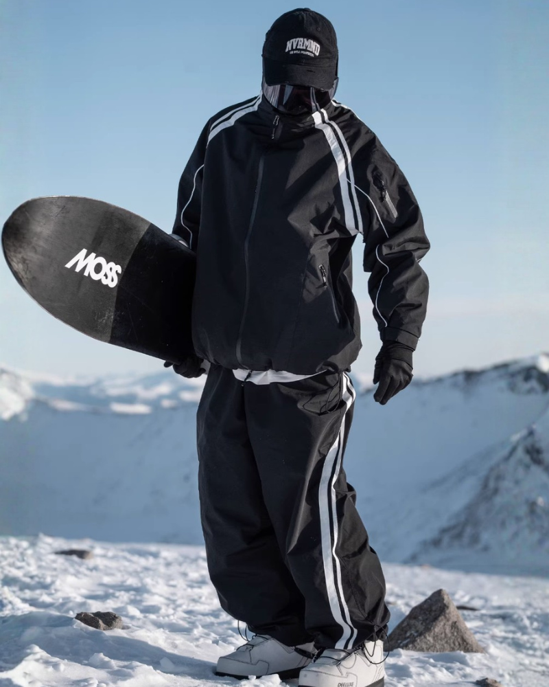 Ski Wear Black Fleece-lined Waterproof Windproof Ski Suit -Unisex