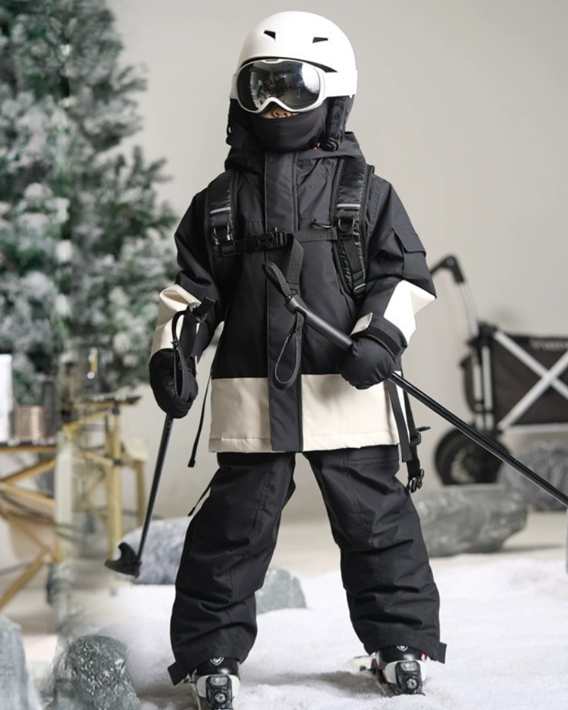 Ski Wear Color Block Waterproof Jacket&amp;Bibs Kids Snow Suit (Single Unit Available)