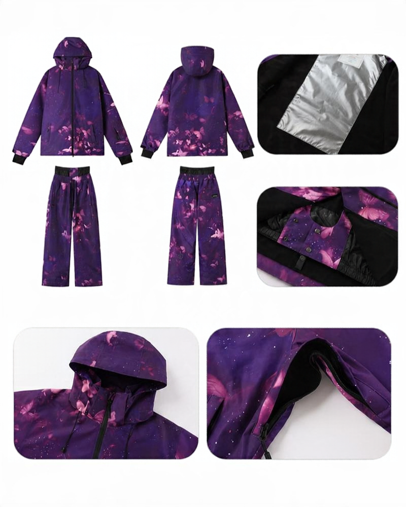 Ski Wear Purple Butterfly Snow Suit -Unisex