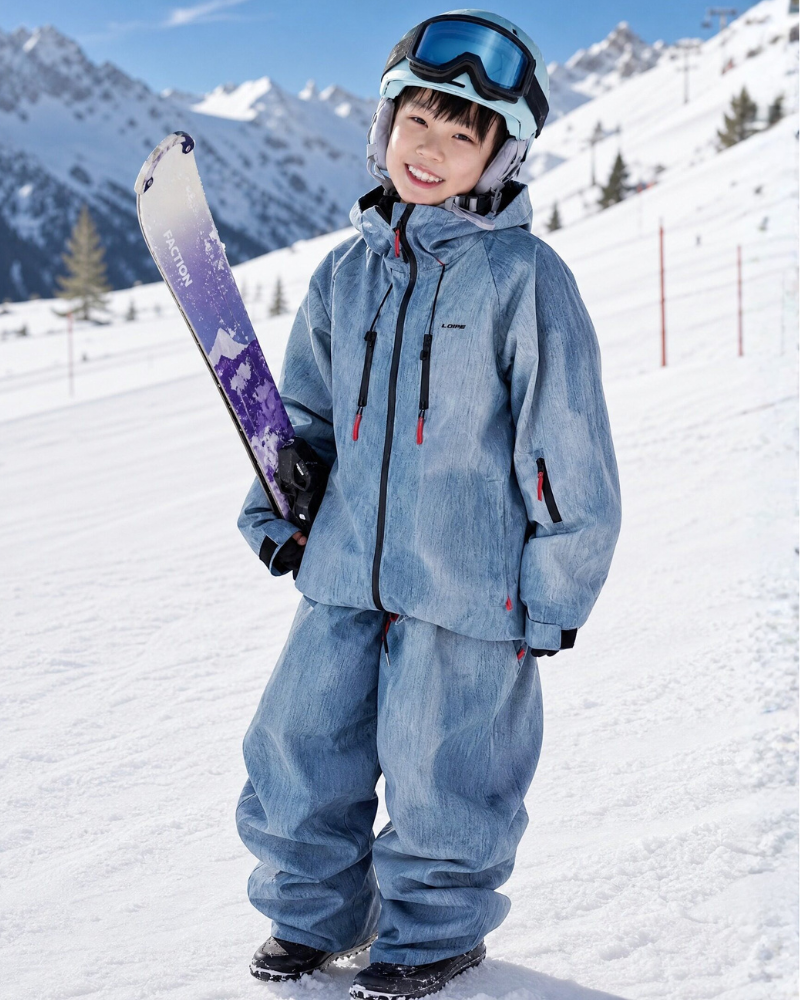 Ski Wear Windproof Blue Denim Kids Snow Suit