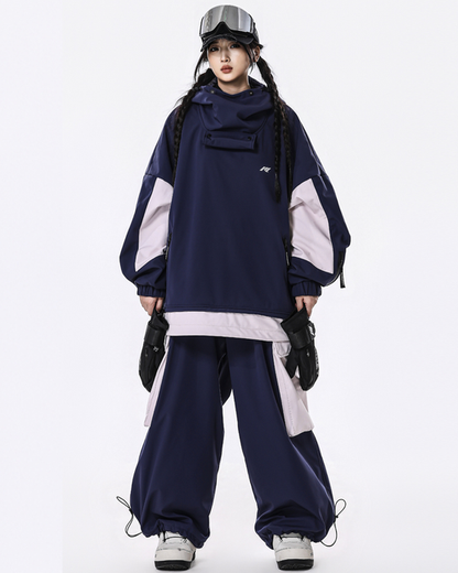 Ski Wear Windproof Waterproof Fleece-Lined Loose Ski Jacket &amp; Pants Set -Unisex