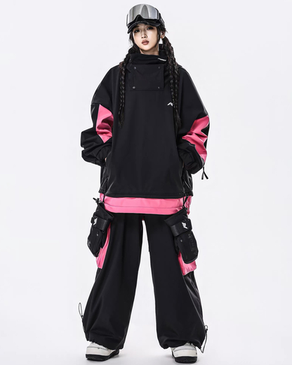 Ski Wear Windproof Waterproof Fleece-Lined Loose Ski Jacket &amp; Pants Set -Unisex