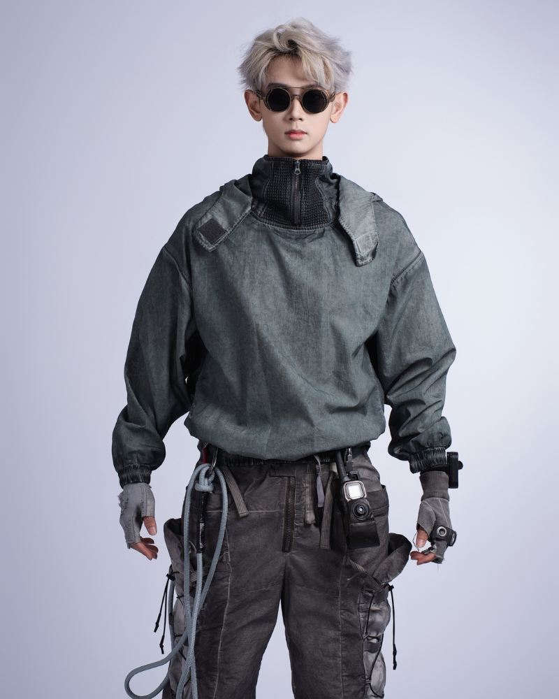 Steampunk Post-Apocalyptic Outdoor Distressed Stand Collar Hoodie