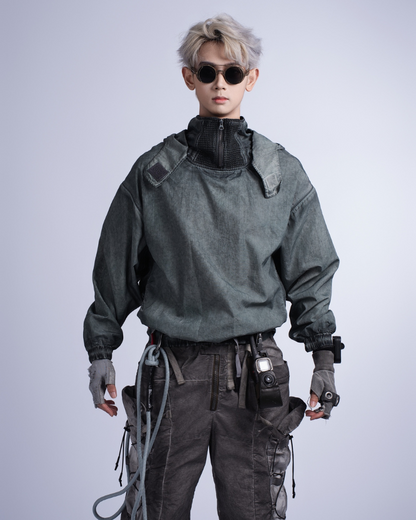 Steampunk Post-Apocalyptic Outdoor Distressed Stand Collar Hoodie